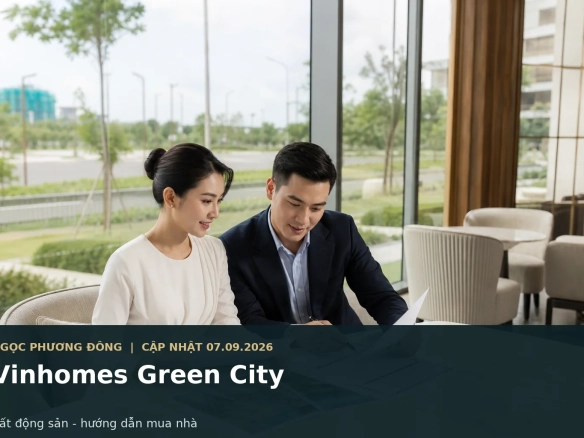Khách hàng xem bảng giá và phương án thanh toán bất động sản trong không gian bán hàng cao cấp