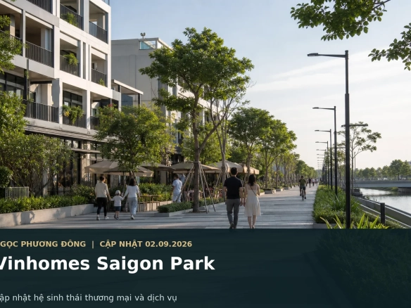 Khu thương mại dịch vụ trong đại đô thị Vinhomes Saigon Park với cảnh quan xanh và nhịp sống đô thị